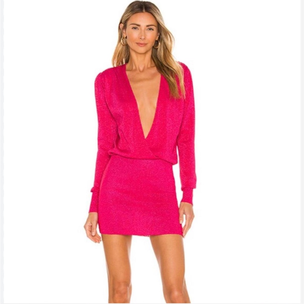 Super down Elegant Pink Deep V-Neck Dress